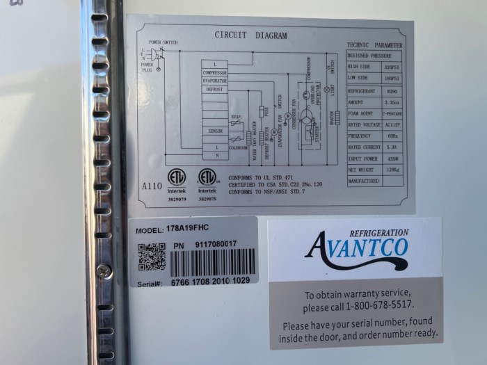 Avantco Refrigeration Model: 178A19FHC For Sale