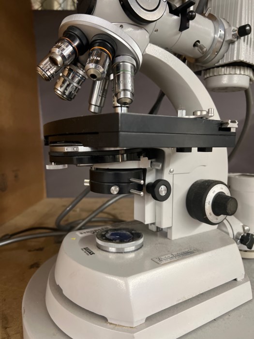 Carl Zeiss Microscope w/ Assorted Attachments & Base for sale